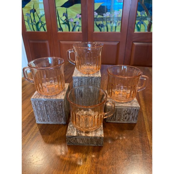 Vintage Fortecrisa Pink Ribbed Glass Tea Cups - Picture 3 of 8